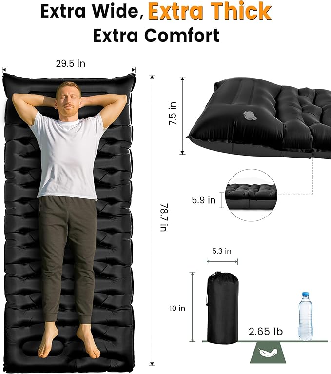 Camping Sleeping Pad5.9 Inch Thick Camping Mat with Built in Pillow and Foot PumpSelf Inflating Sleeping Pad for Camping Backpacking（Green