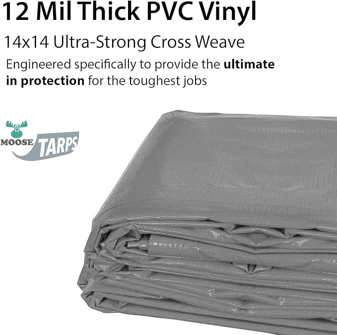 Heavy Duty Tarp 100% Waterproof 12mil Thick PVC Vinyl Tent Tarp for Camping Multi-Purpose Thick Protective Cover Weather Proof Heavy Duty UV Resistant 20 Feet x 40 Feet Gray
