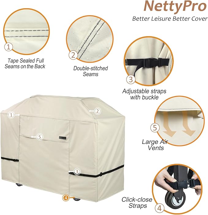 NettyPro Griddle Cover for Blackstone 36 inch Griddle Waterproof Heavy Duty 4 Burner Flat Top Gas Grill Cover for Blackstone 36 Griddle Cooking Station and Camp Chef FTG600 Beige