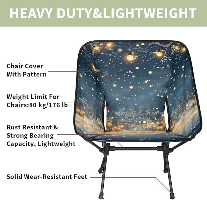 Honeybaby Folding Camping Chair Winter Countryside Camping Chairs Lightweight Portable Chair Outdoor Foldable Chairs for Camping Travel Picnic Beach Hiking