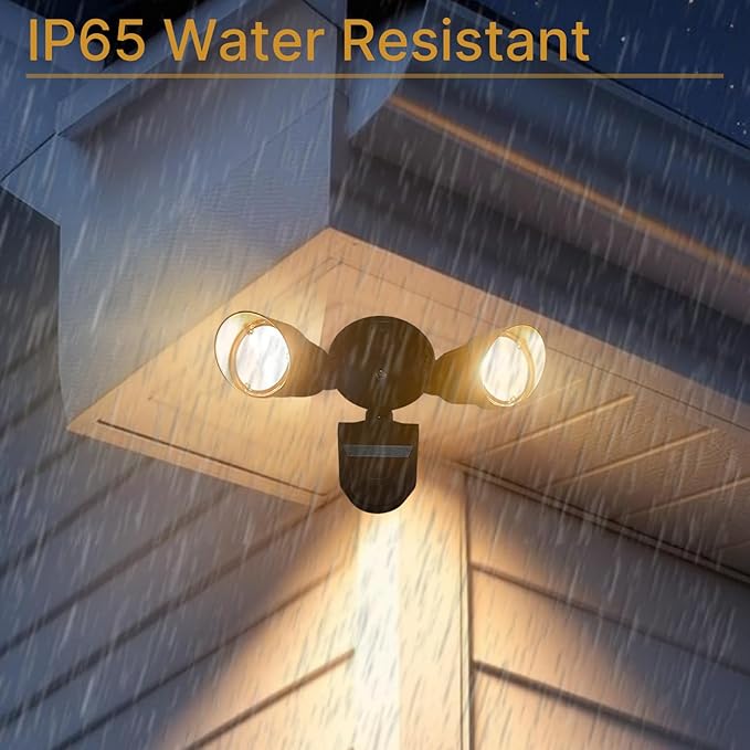 LED Black Motion Sensor 2-Light Bullet Flood Light- 3000K Adjustable Dual Head Outdoor Security Light Dusk to Dawn Waterproof Hardwired Spotlight for Yard Patio Garage Landscape