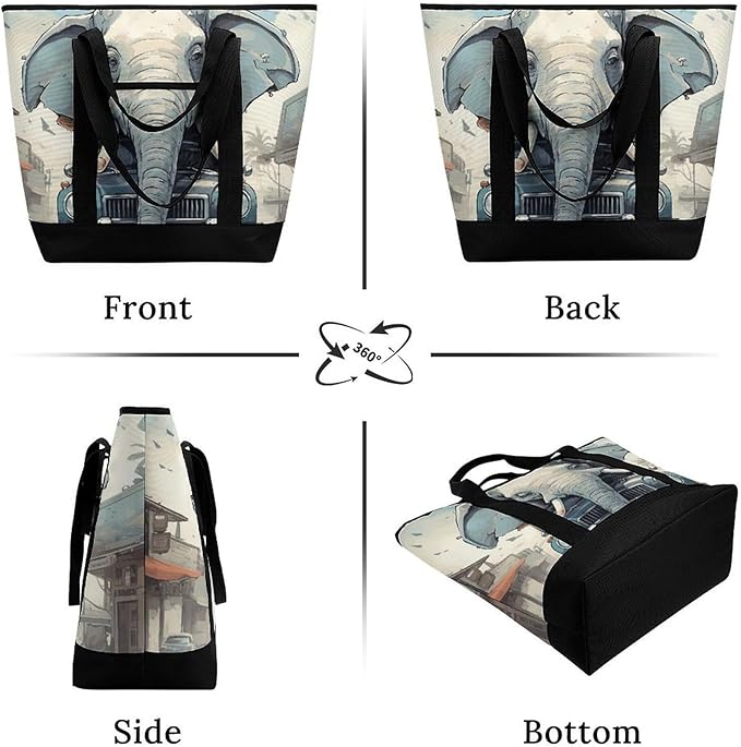 Insulated Shopping BagLarge Reusable Cooler Bags Car Elephant Printed Foldable Shopping BagTravel Waterproof Shoulder Bag