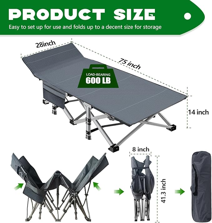 NAIZEA Folding Camping Cots for Adults Portable Cot with Mattress Heavy Duty Outdoor Bed with Carry Bag 1200d Oxford Cloth Sleeping Cots for Camping Office Nap Home Guest Beach Travel