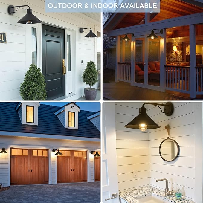 12in Matte Black Outdoor Wall Lights Modern Farmhouse Porch Wall Light Fixtures Wall Mount Exterior E26 Barn Lights for Garage Frontdoor Entryway Bathroom Doorway 2-Pack