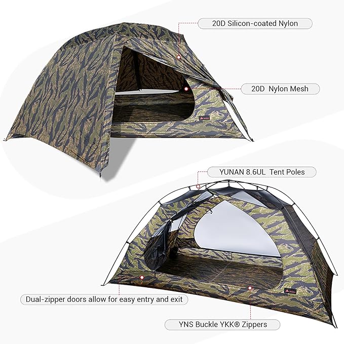 Camping Tent CAMO Backpacking Tent Scout Portable Ultralight 3 Season Tent Waterproof for 2 Person Hiking Mountaineering Trekking