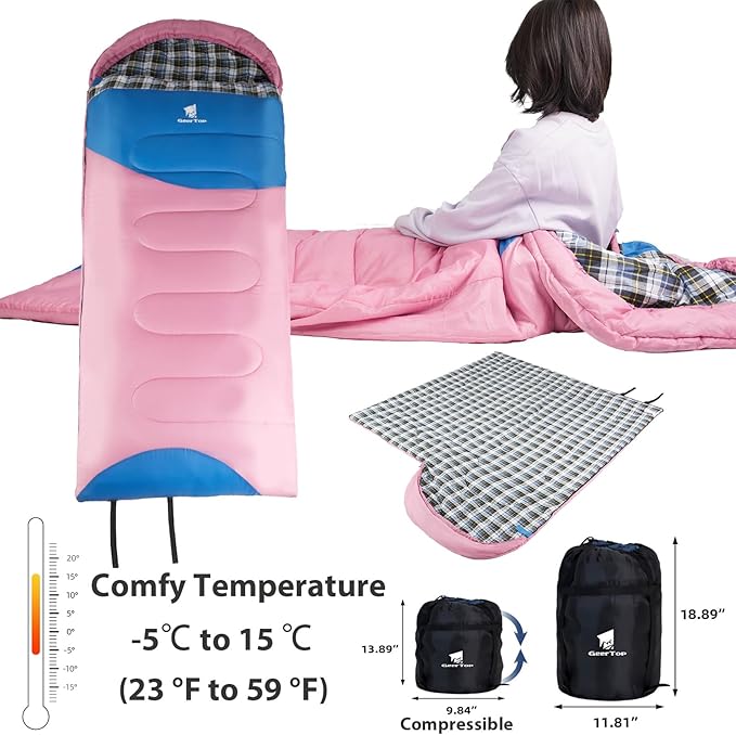 GEERTOP Flannel Sleeping Bags for Adults Big &amp Tall People Portable Cold Weather Envelope XXL All Seasons Camping Sleeping Bag