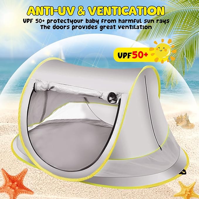 Baby Beach Tent Pop Up Waterproof UPF 50+ Beach Shelter Foldable Beach Accessories Breathable Portable Baby Garden Shade Outdoor Sunshade