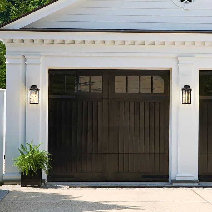 Outdoor Porch Light Fixtures Black Wall Sconce Exterior Light Large Front Ddoor Sconce Lights Water Glass Outdoor Wall Lantern for Porch Garage House 15”H