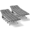 DWVO 2PCS Camping Cots Portable Recliner Lounge Chair w/Mattress Outdoor Folding Cot Heavy Duty 575 LB Capacity 1200D Oxford w/Carry Bag Travel Camp Bed for Camping Office Traveling Grey