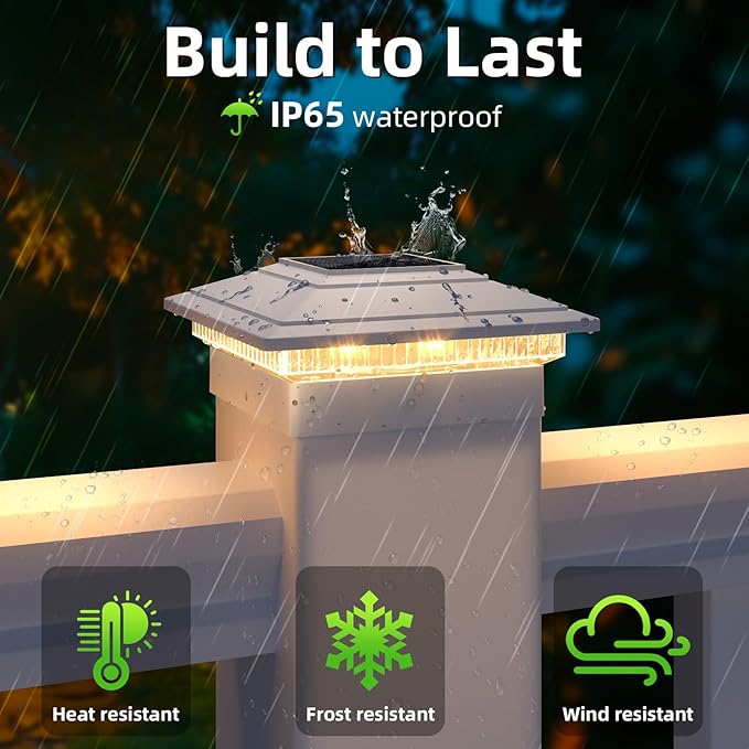 Post Cap Lights Outdoor 4pack Waterproof Fence Post Solar Lights for 4x4 5x5 6x6 Wood/Vinyl Posts White Solar Deck Post Lights with 2 Color Modes Decorate Garden Patio Porch Backyard