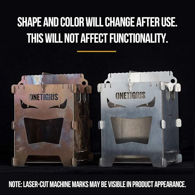 OneTigris Camping Backpacking Stove Portable Foldable Burning Wood Stove for Outdoor Hiking Picnic BBQStainless Steel (Medium)