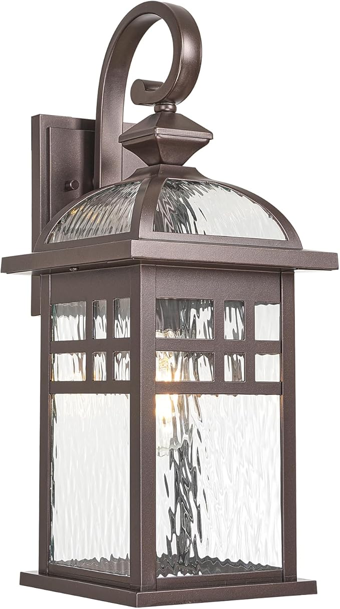 Porch Lights Outdoor Waterproof Exterior Lighting Fixture 15 Inch Height Aluminum Outdoor Wall Lights with Water Ripple Glass for Garage Patio and Door Way