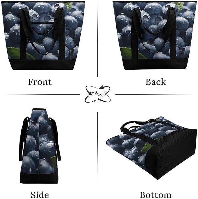Insulated Shopping BagLarge Reusable Cooler Bags Delicious Blueberry Printed Foldable Shopping BagTravel Waterproof Shoulder Bag