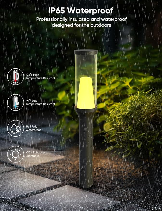 APPECK Pathway Lights Outdoor 800LM RGBCW Low Voltage Landscape Lighting Smart APP and Alexa Control IP65 Waterproof Color Changing Walkway Lights for Garden Yard Patio Christmas 6 Pack
