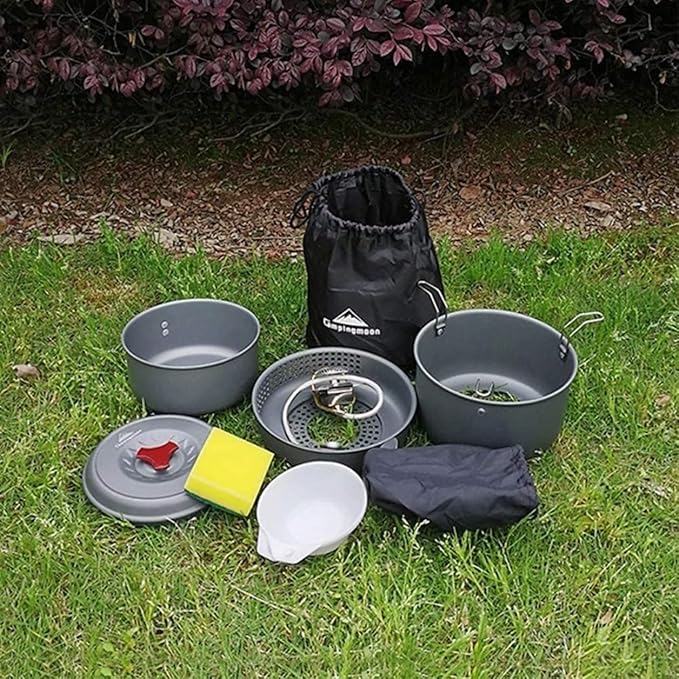 Camping Campfire Utensils Boiler Cradle Pot Stove Base Bowl Dish Sponge Set Portable Cookware Cookout for Outdoor Camping Backpacking Gear