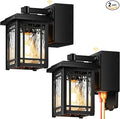 2-Pack Porch Light with GFCI Outlet Black Dusk to Dawn Outdoor Lantern Wall Mount Modern Outdoor Sconces Wall Lighting with Glass Shade Waterproof Outdoor Light Fixtures for House Garage