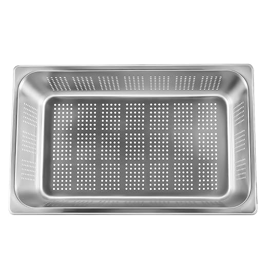 DYNAMI 2-Pack 6 Inch Deep Full Size Steam Table Pans Anti-Jam Perforated Stainless Steel Steam PansRestaurant and Commercial Stainless Steel Food Containers