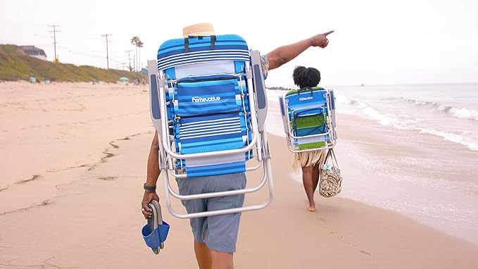 Homevative Backpack Fold-Up Beach Chair 5 Positions Towel bar Cooler Storage Pouch Cup Holder and Phone Pocket