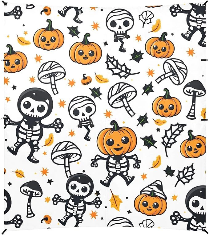ALAZA Cute Pumpkin Skull Halloween Beach Tent Sun Shelter UPF50+ Protection Beach Shade Canopy w/ 4 Sandbags for Outdoor Camping Fishing Backyard Fun Picnic 10x9 ft