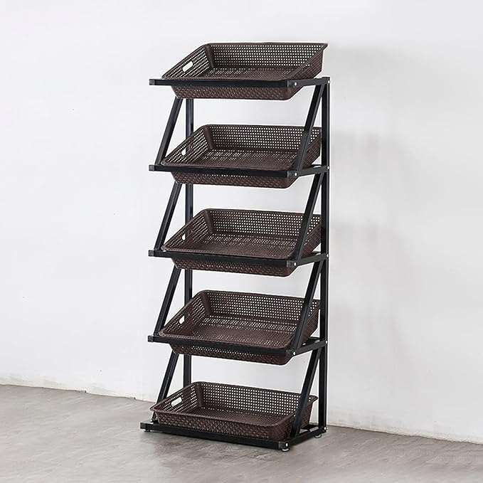 Store Display Rack Wall Mounted Storage Rack Supermarket Convenience Store4-5 Layer Supermarket Display Shelves Commercial Fruit &amp Vegetable Racks Onion &amp Potato Organizer Chips &amp Beve