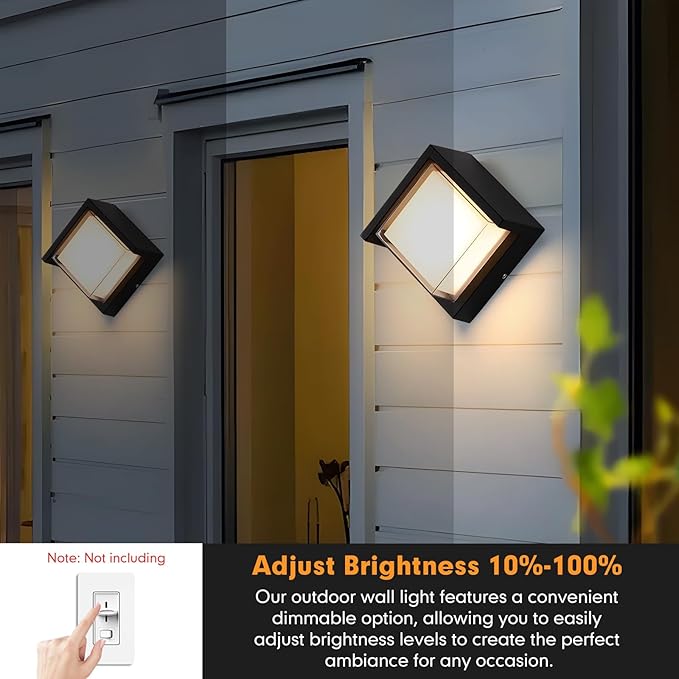Aiwewin 1 Pack Outdoor Wall Sconces 6 Inch Modern Square LED Exterior Light Fixtures 1200LM 3CCT Selectable (3000K/4000K/6000K) IP65 Waterproof Black Aluminum Porch Lights for Garage House Garden