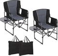 GarveeLife Oversized Folding Director Camping Chair 2 Pcs Heavy Duty Portable Outdoor Chair with Aluminum Side Table &amp Pocket Support 400 LBS Metal Frame for Lawn Fishing Sports Events Black