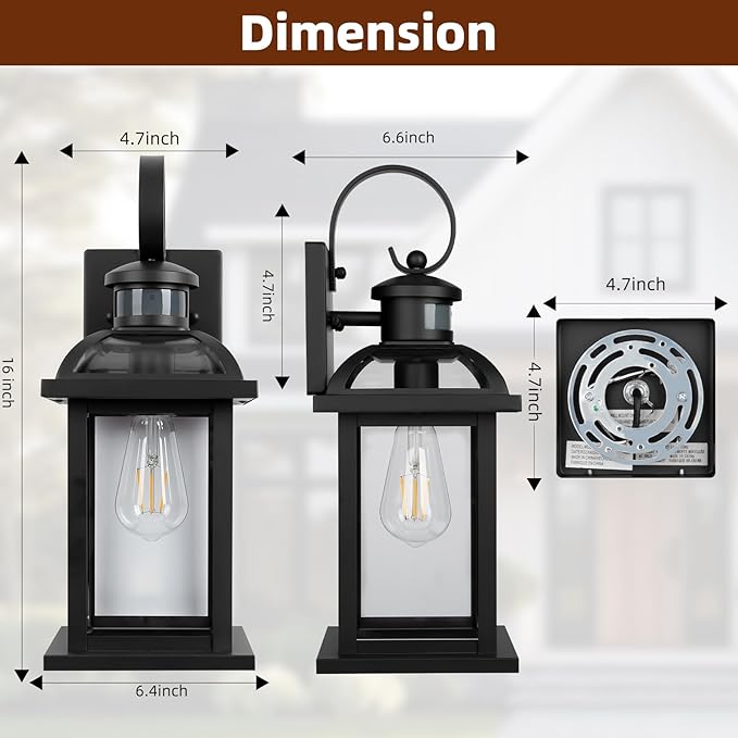 Matte Black Motion Sensor Outdoor Lighting Dusk to Dawn 2-Pack Anti-Rust Aluminum Outdoor Light Wall Mounted House Exterior Light Fixture IP65 Waterproof Outside Wall Lantern Garage 16”