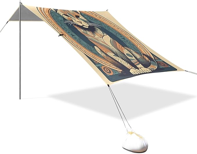Camping Sun Shelters Egyptian Style Cat Pattern Beach Canopy 126 * 110.2in