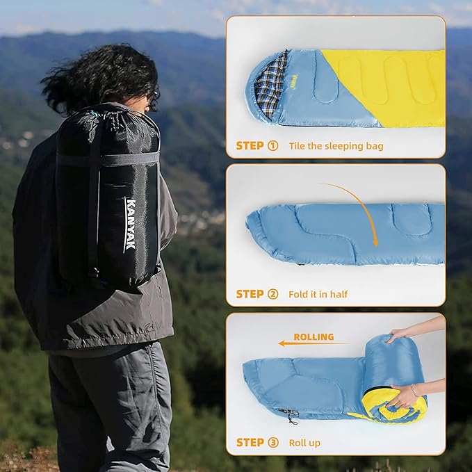 Camping Sleeping Bag 32℉ Sleeping Bags for Adults Kids Teens Cold Weather Warm Sleeping Bag Winter for 3-4 Season Camping Camping Gear Equipment Traveling and Outdoors
