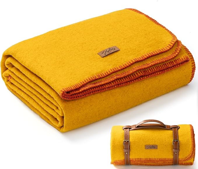 100% Wool Blanket 62 x 86 Warm Thick Washable Military Wool Blanket Great for Camping Outdoors Sporting Events Survival Kits Yellow