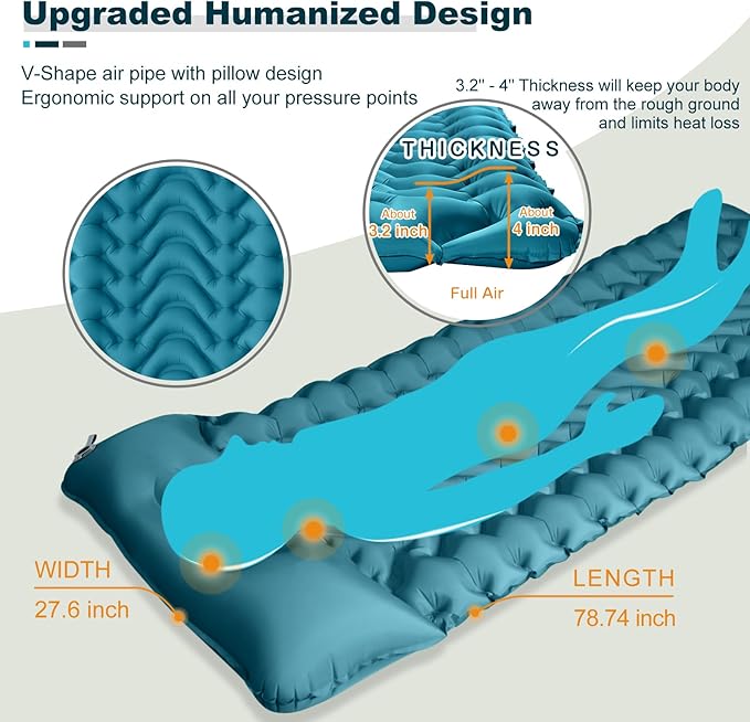 MEETPEAK Camping Sleeping Mat Inflatable Sleeping Pad Foot Press Lightweight Camping Pad for Backpacking Hiking Traveling Durable Waterproof Air Mattress Compact Camping Pad