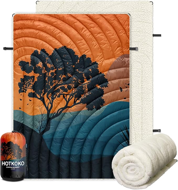 Outdoor Camping BlanketWarm Thick Camp Blankets with Sherpa Lining Soft Fleece Camping Blanket Puffy Camping Quilt for Cold Weather Traveling Stadium Hiking Picnics