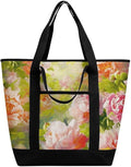 Insulated Shopping BagLarge Reusable Cooler Bags Bright Peonies Printed Foldable Shopping BagTravel Waterproof Shoulder Bag