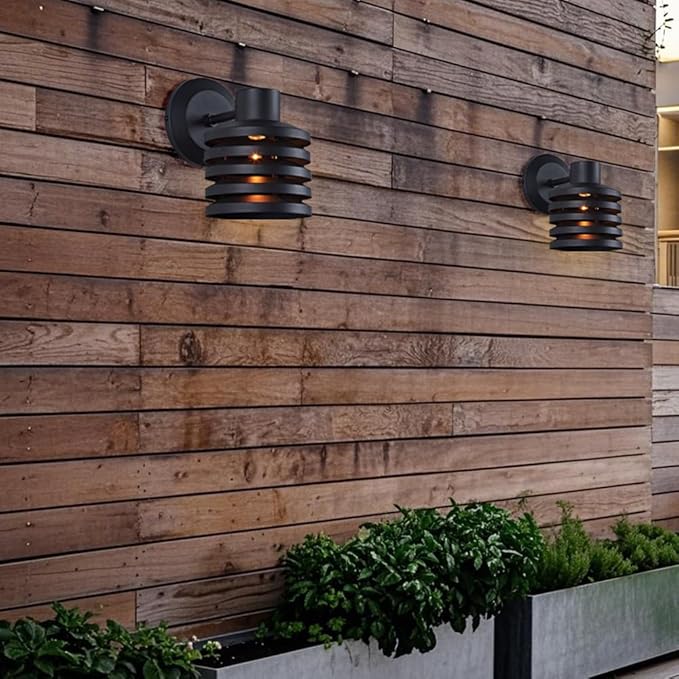 Industrial Matte Black Cylindrical Outdoor Wall Sconce with Louvered Design Weatherproof Exterior Light Fixture Farmhouse Lighting for Entrance Courtyard Porch Patio Garage