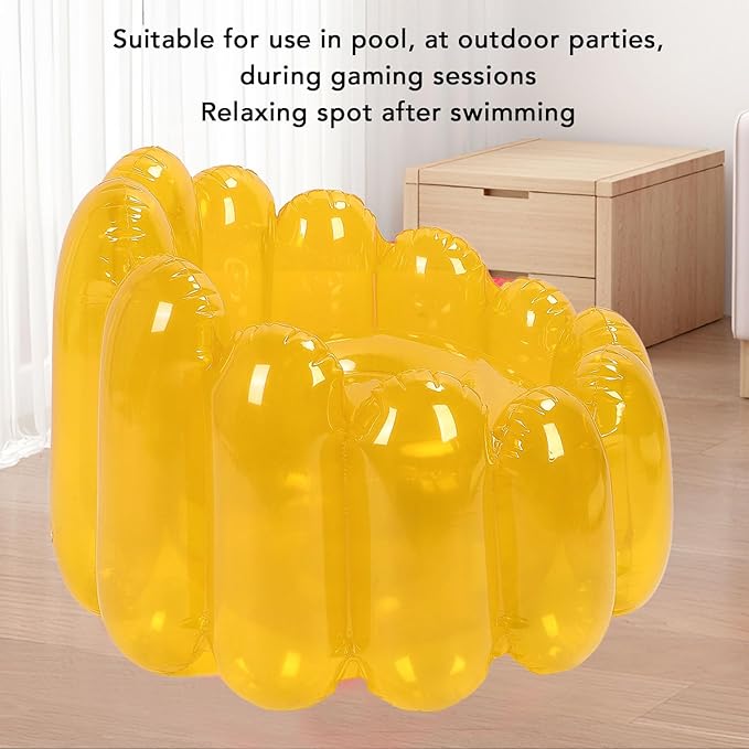 2Pcs Inflatable Chair Set Transparent Candy Color Inflatable Couch Sofa Adult 29.5 x 22in Portable Outdoor Blow Up Couch Seat for Camping Beach Balcony Pool Lawn (Yellow)