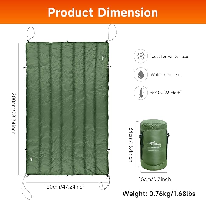 Duck Down Underquilt for Camping Hammock 400g Duck Down Filling Warm Insulation Ultralight Hammock Under Quilt Portable for Hiking Backpacking