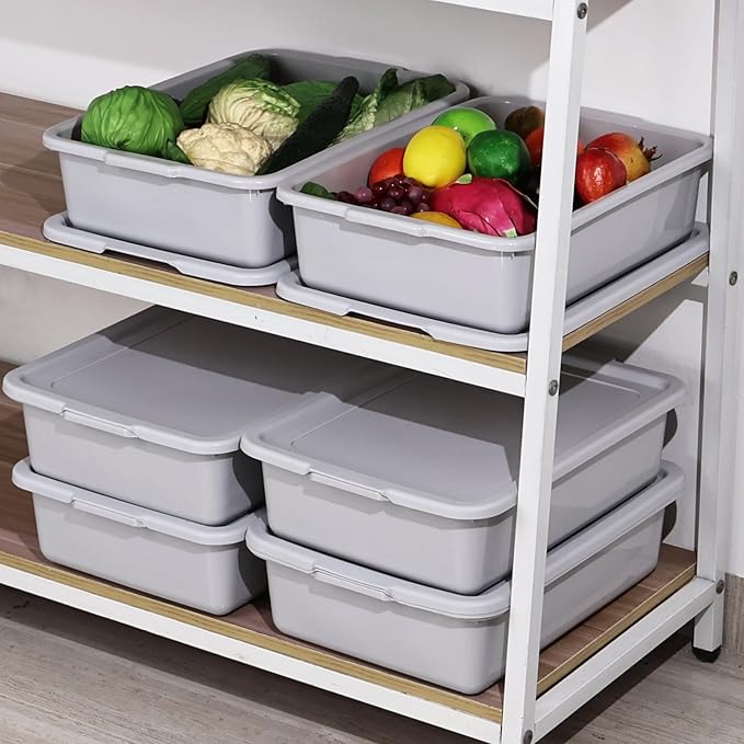 12-pack 13 L Bus Box with Lid Restaurant Bus Tubs/Plastic Dish Tub Light Gray