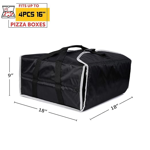 cherrboll Insulated Pizza Delivery Bag Commercial Food Warmer Carrier Bag 18 by 18 by 9 Holds 4-16 Pizza Boxes or Trays