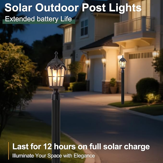 Solar Post Lights Outdoor with Bulb Dusk to Dawn Lamp Posts Outdoor Lighting Waterproof Solar Post Lamp Anti-Rust Exterior Pole Light Outside Pole Lighting for Yard Pathway Driveway Fence