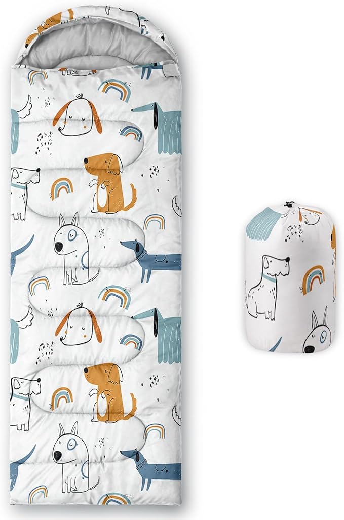 Kids Sleeping Bag for Boys GirlsCute Puppy Print-Lightweight Warm Portable Outdoor Indoor-Waterproof Cold Weather Resistant Sleeping Bag for Camping Hiking
