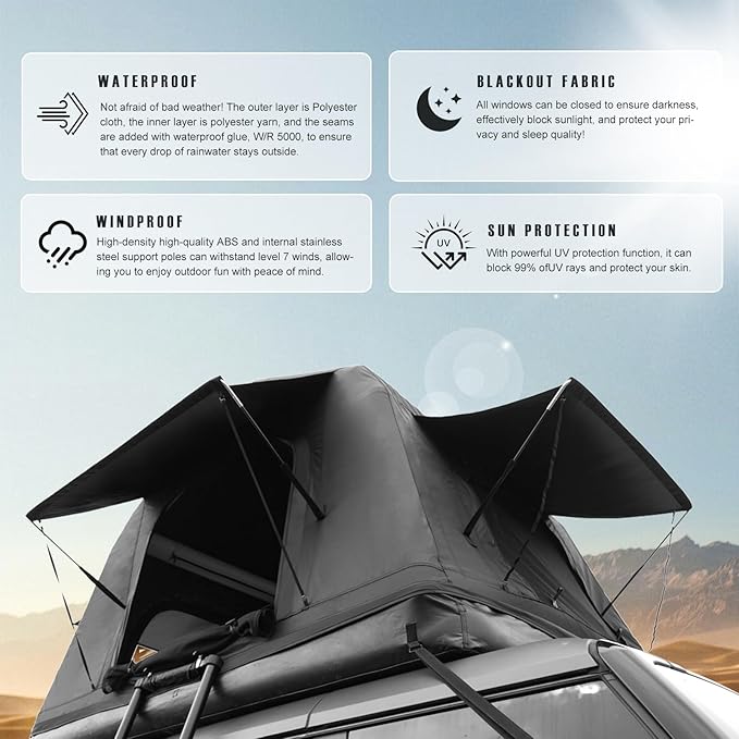 Naturne Rooftop Tent Overland Water Camping Tent with Ladder Inflatable Waterproof Roof Top for SUV Jeep Bronco Off-Road Vehicle Soft Cover Multifunctional 2-3 Person