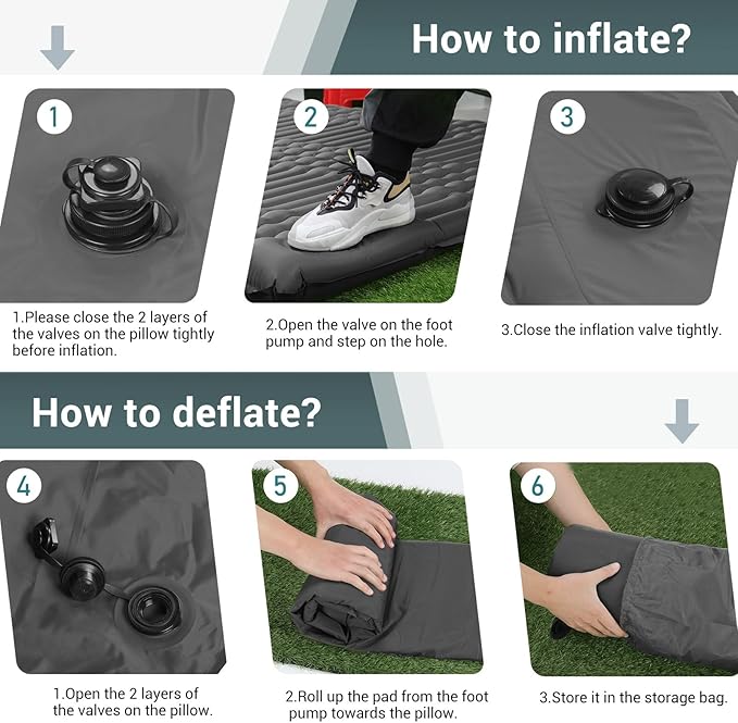 Elegear CumbreX™ Double Sleeping Pad for Camping 4.7 Ultra-Thick Inflatable Camping Sleeping Pad 2 Person with Built-in Foot Pump Portable Camping Sleeping Mat for Backpacking Hiking TentGray Full