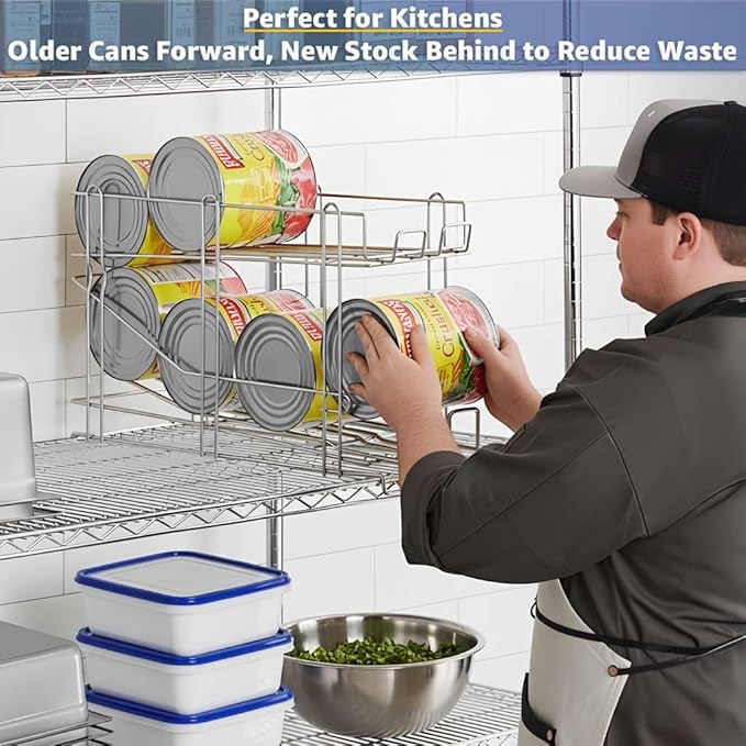2-Pack Canned Food Organizer Rack FIFO Pantry Can Dispenser Fits (12) #5 or (8) #10 Cans