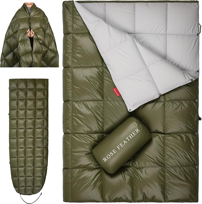 Down Camping Blanket - Lightweight Packable Warm &amp Puffy Outdoor Travel Quilt for Sleep Hiking Backpacking Stadium Festivals Water-Resistant Sleeping Bag 55x79