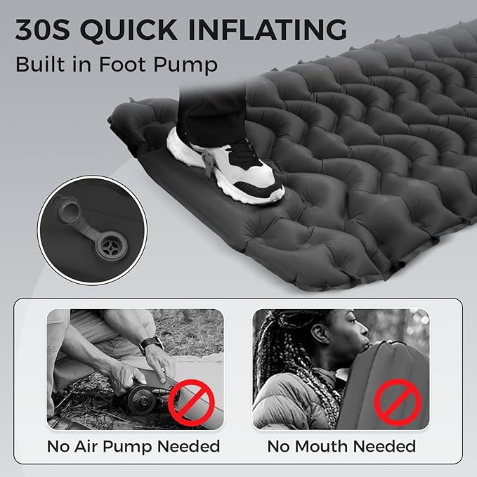 KingCamp Sleeping Pad for Camping Ultralight Connectable Inflatable Sleeping Pad Camping Mattress with 6.3 Built-in Pillow &amp Foot Pump for Backpacking Hiking Tent Cot