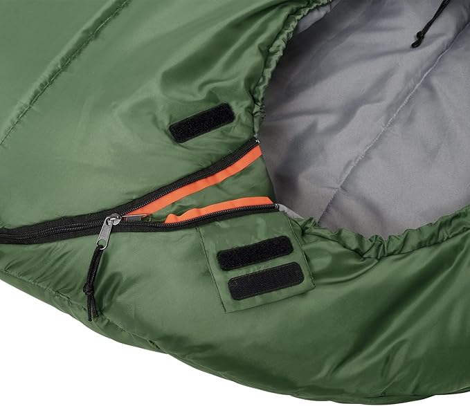 Amazon Basics 20°F Cold Weather Mummy Sleeping Bag for Hiking Outdoor Camping with No-Snag Zipper Portable 82 x 33 Olive Green