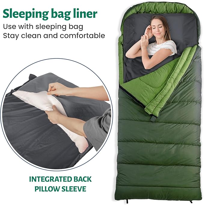 Ultralight Sleeping Bag Liner Satin Sleep Sack Comfy Breathable &amp Cooling &amp Silky Soft liner Travel Sheets &amp Adult Sleep Sack with 2 Way Zipper Ideal for Backpacking Hotel Camping H