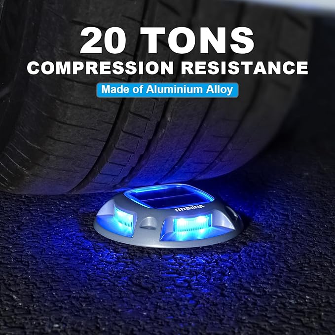 VOLISUN Solar Driveway Lights Dock Marine Lights 4 Pack2 Colors in 1Outdoor LED Deck LightSolar Powered Waterproof Warning Step Light for Driveway Sidewalk Pathway (Blue/White)Saltwater Resistant