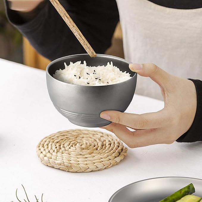 380ml Titanium Camping Bowl Lightweight Double-Wall Non-Insulated Bowl for Hiking Backpacking Travel Easy Clean Ideal for Soup Oatmeal RT062T (Silver)