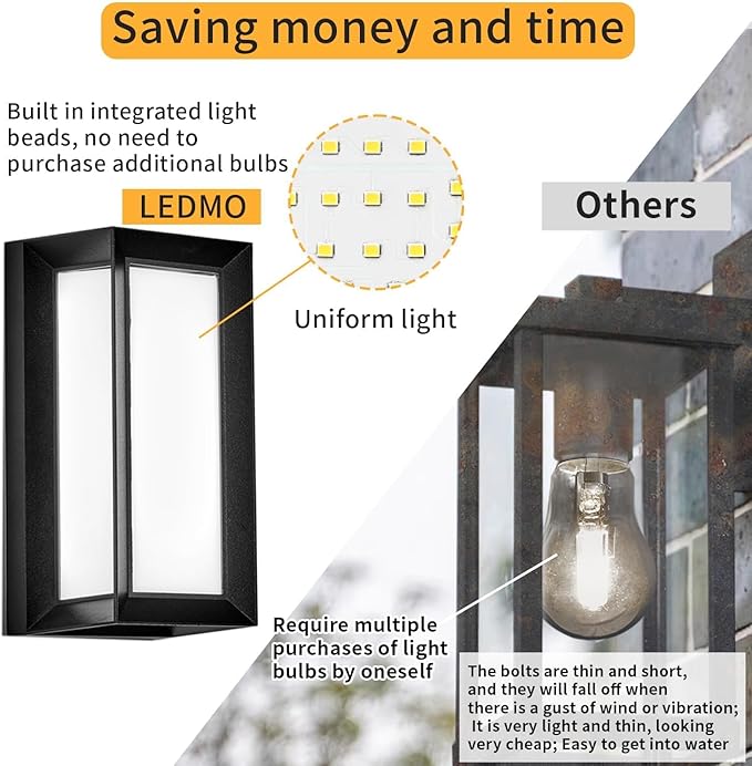 LED Modern Outdoor Wall Light 18W Rectangular1800LM Bright Porch Lights3000K 4500K 6000K Adjustment Exterior Sconce LightingIP65 Waterproof for House Front Door Patio Backyard Hallway Black
